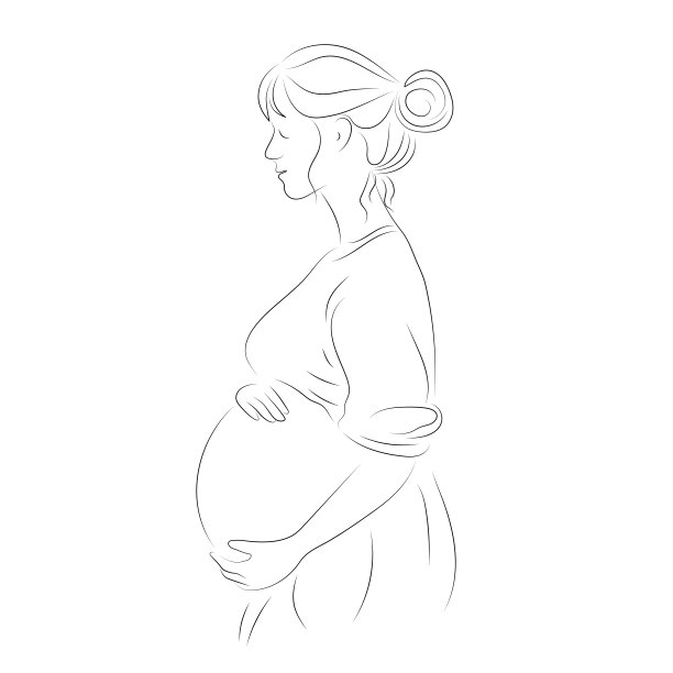 Line art vector drawing of a pregnant woman, motherhood and childbirth, a woman with a belly in profile, silhouette drawing图片下载