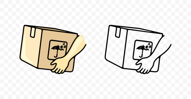 手握，盒子上的标志或符号，远离湿气或水，平面设计。投递包裹，快递服务，快递和包裹，矢量设计和插图图片下载