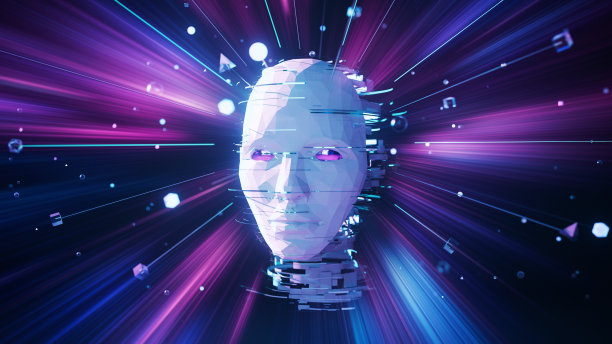 人工智能的肖像-人类思维，分析数据，数字技术-霓虹色图片下载