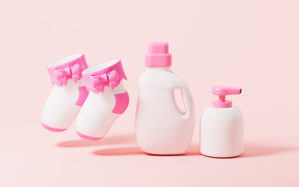 婴儿袜子和洗涤剂，婴儿护理用品，3d渲染。图片下载