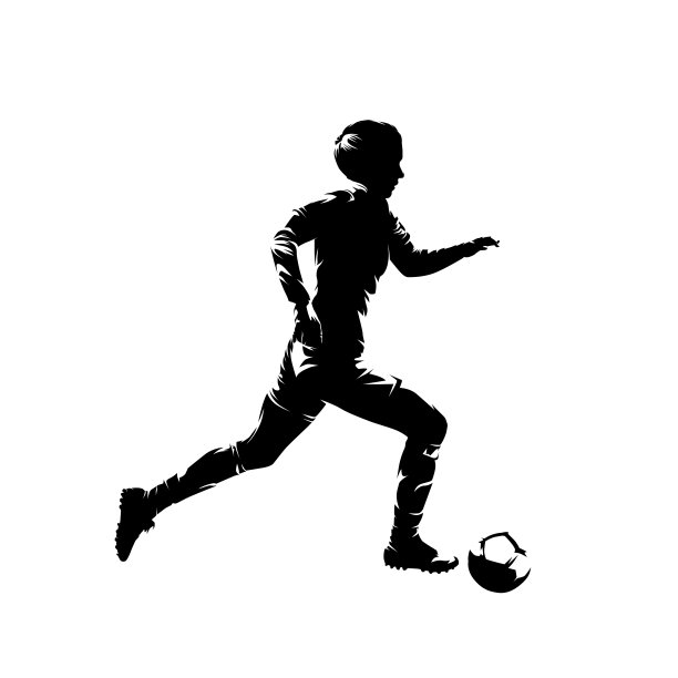 女子踢足球，女足球运动员，孤立的矢量轮廓，侧面视图图片下载