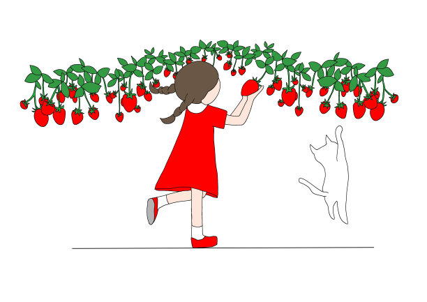 女孩摘草莓的剪贴画图片下载