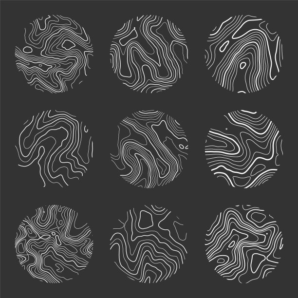 有等高线的地形图。地理地形网格化，地势起伏高程。地面路径模式。旅游导航、制图设计元素。矢量图图片下载