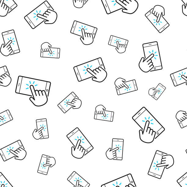 手触屏智能手机。无缝模式。白色背景上的线条图标图片下载