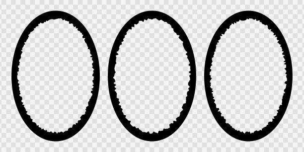一套参差不齐的椭圆框架拼贴，照片，图片。纸边缘有粗糙的内缘。在透明的背景上孤立的复古风格装饰小插图图片下载