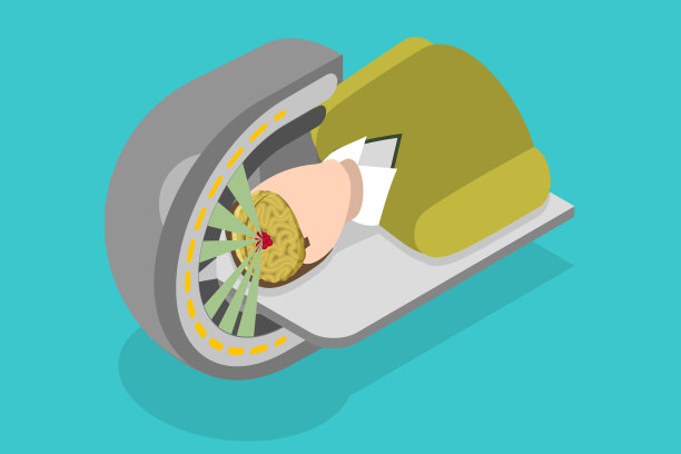 伽玛肿瘤治疗检查的三维等距平面矢量概念图图片下载