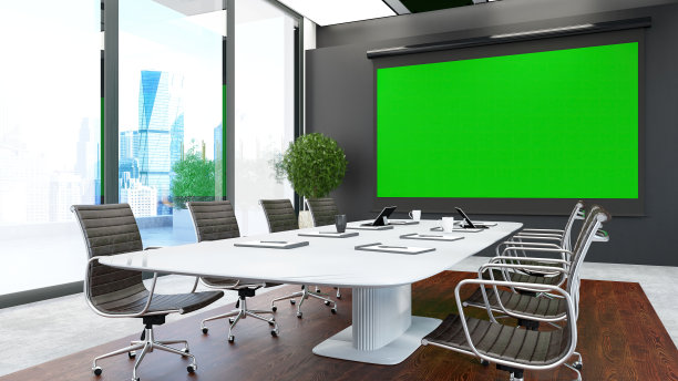 带有空绿色投影屏幕的公司会议室图片下载