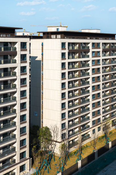 在一个阳光明媚的日子里，城市里的居民楼图片下载