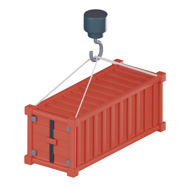 起重机吊装集装箱图标3D渲染。图片下载