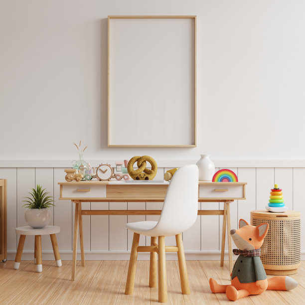 在儿童房内部的模型海报，斯堪的纳维亚风格的儿童房图片下载