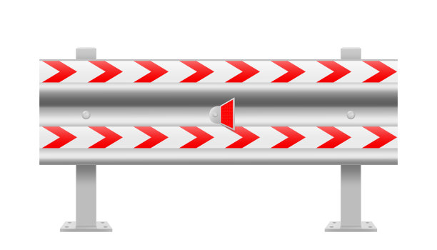 金属路障栅栏，隔离在白色背景上。护栏的设计元素。现实的3d路障安全在高速公路上。矢量图图片下载