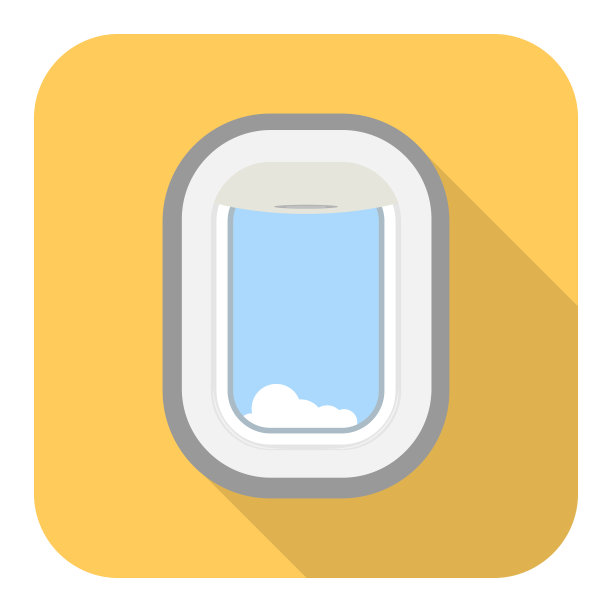 飞机舷窗，飞机舷窗图标孤立的黄色背景与阴影。矢量，设计插图。向量。图片下载