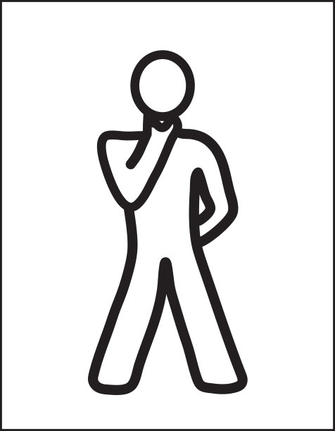 若有所思，卡通的轮廓站着，手放在下巴上图片下载