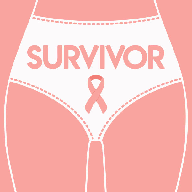 子宫癌宣传月插图。桃子癌症丝带与幸存者短语短裤上的线大腿。癌症预防和妇女保健说明图片下载