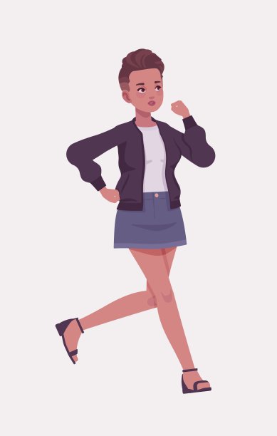 美女跑得快摆姿势，年轻的都市时尚女人图片下载