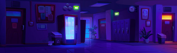 有储物柜的夜校走廊图片下载