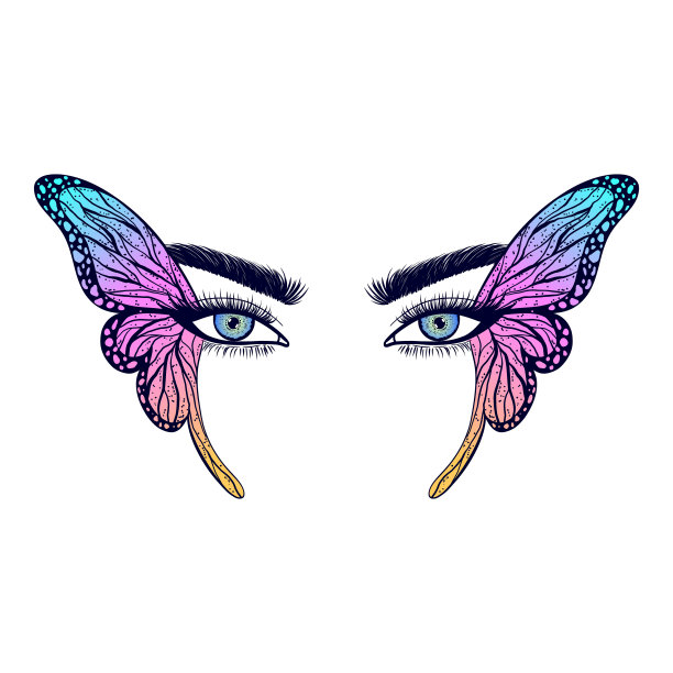 用蝴蝶翅膀装饰的女人的眼睛。图片下载