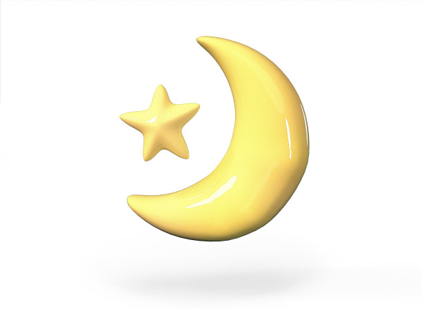 卡通月亮和星星图标在白色背景3d渲染图片下载