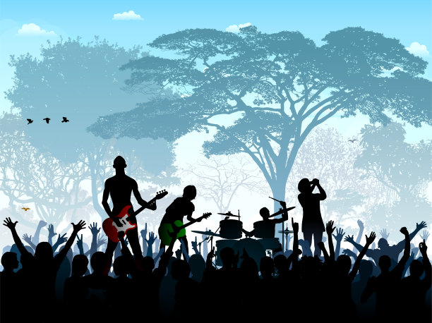 公园里的乐队(每个人都完成了，剪辑路径隐藏了腿)图片下载