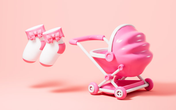 婴儿袜子和婴儿推车，婴儿用品，3d渲染。图片下载