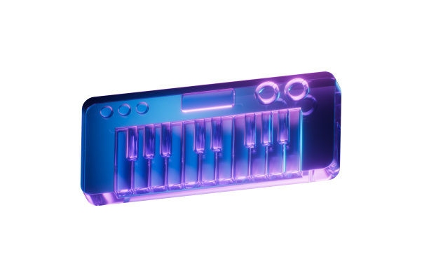 音乐钢琴与黑暗霓虹灯效果，3d渲染。图片下载