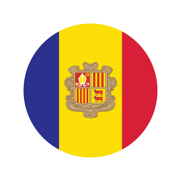 安道尔公国国旗。按钮标志图标。标准颜色。圆形图标标志。电脑插图。数码插图。矢量插图。图片下载