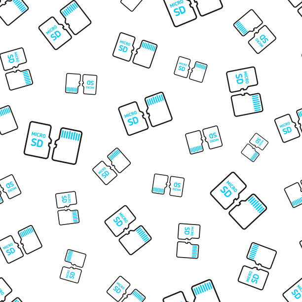 Micro SD卡-前后视图。无缝模式。白色背景上的线条图标图片下载