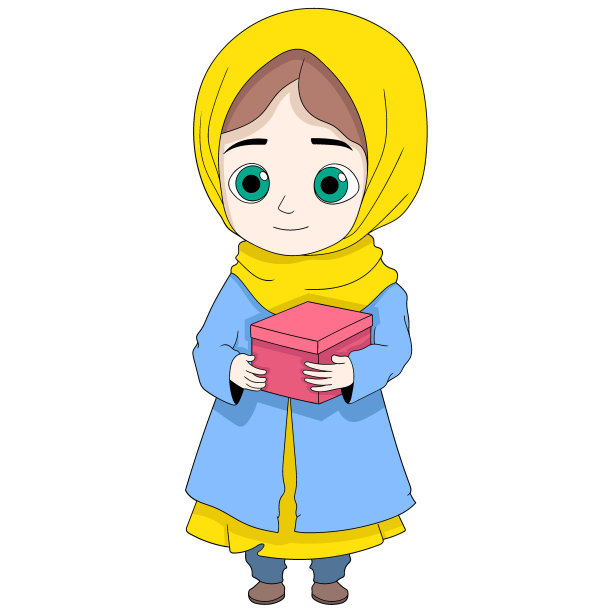 斋月卡通涂鸦慈善插画，小女孩正在给穷人送礼物图片下载