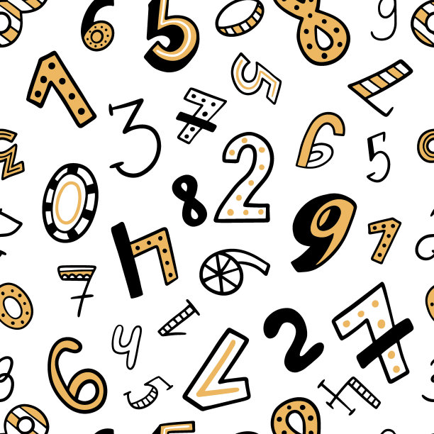 幼稚的矢量无缝图案与数字在涂鸦风格孤立的白色。图片下载