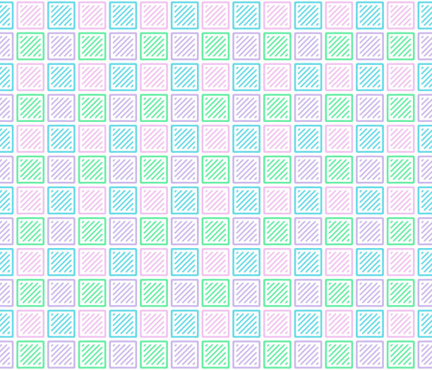 手绘无缝对角线在块，格子图案风格，紫色，紫色，绿色和蓝色图片下载