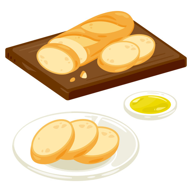 木盘和盘子上的法棍图片下载