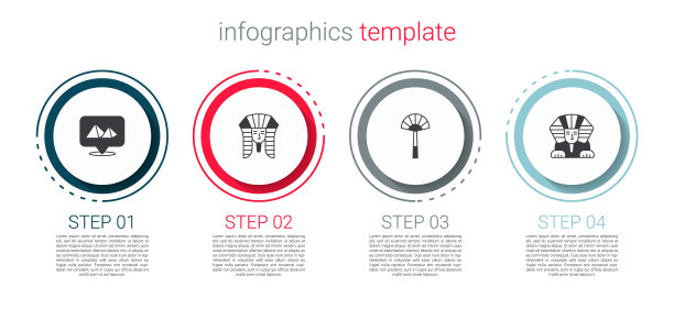 设置埃及金字塔，埃及法老，扇子和狮身人面像。业务信息图表模板。向量图片下载