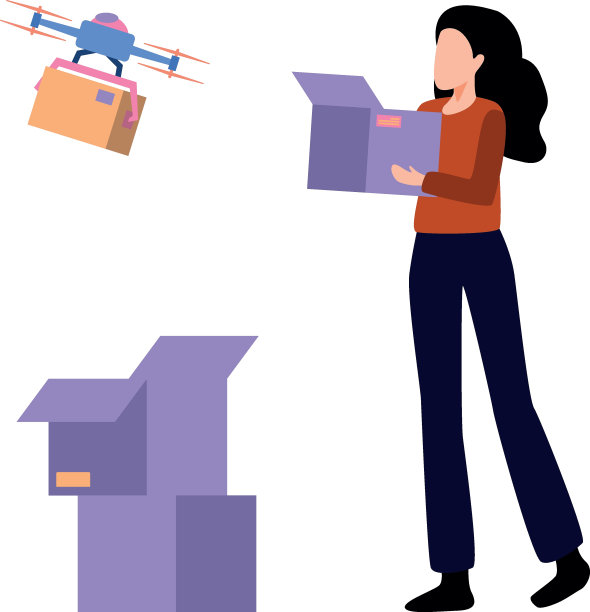 女孩用无人机送包裹。图片下载