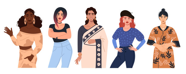 矢量收集的现代女性角色在不同的姿势。平的风格图片下载