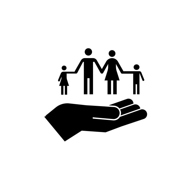 手掌图标中的家庭。轮廓的风格。矢量图标图片下载