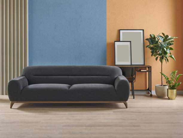 现代工作室室内家居装饰，橙色和蓝色质感的墙面背景，植物花瓶图片下载