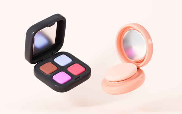 卡通腮红，眼影，压粉，化妆品模型，3d渲染。图片下载