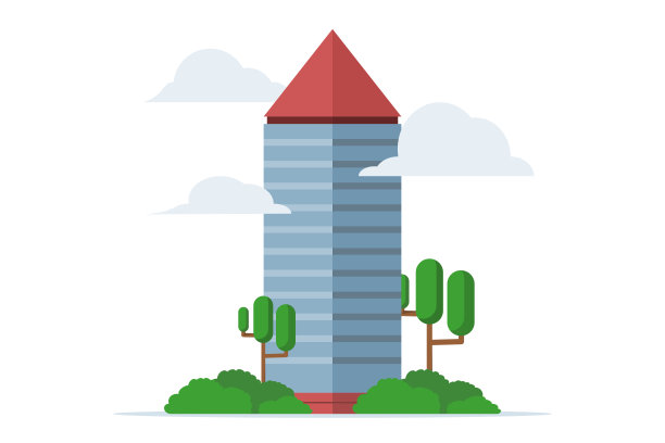 办公大楼或商店和咖啡馆，是城市景观发展的元素。现代商业中心的矢量与不同的建筑立面。大城市的住宅和办公楼。图片下载