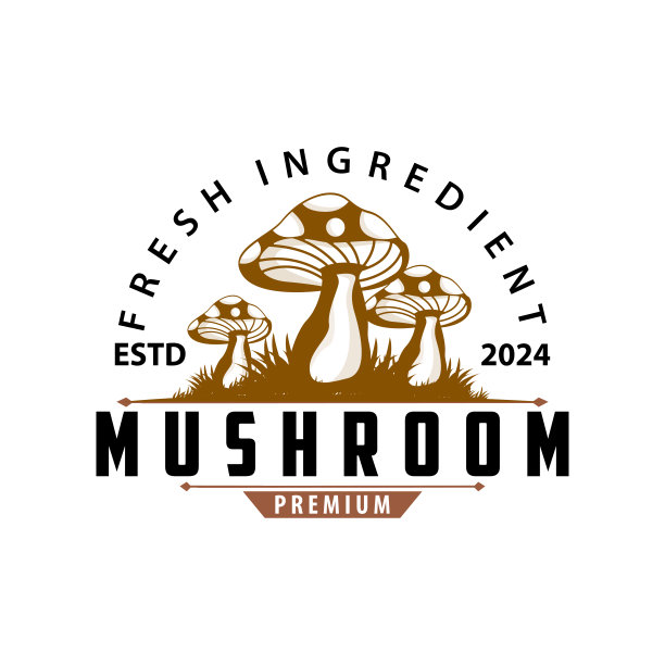 蘑菇标志，简单的极简复古植物剪影种植园设计商业品牌图片下载