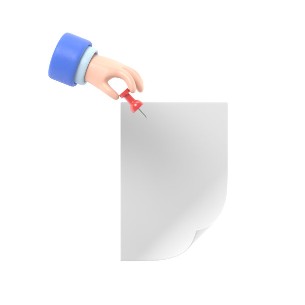 纸推别针。拿着图钉，伙计。空白的白纸。3D插图平面设计。把公告贴在墙上。提醒人们的想法。消息列表。白色背景的3D渲染。图片下载