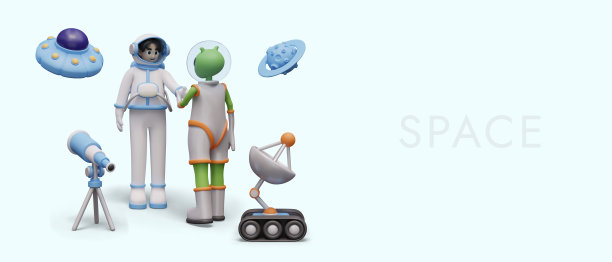 宇航员与绿色外星人握手。穿着太空服的接触角色图片下载