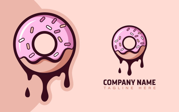 测试甜甜圈卡通矢量标志设计插图与奶油滴图片下载