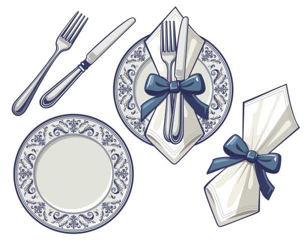 餐桌礼仪矢量插图与复古餐具图片下载