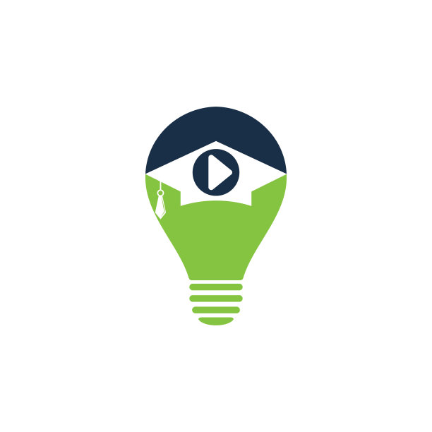 教育媒体播放器灯泡形状概念矢量标志设计。图片下载