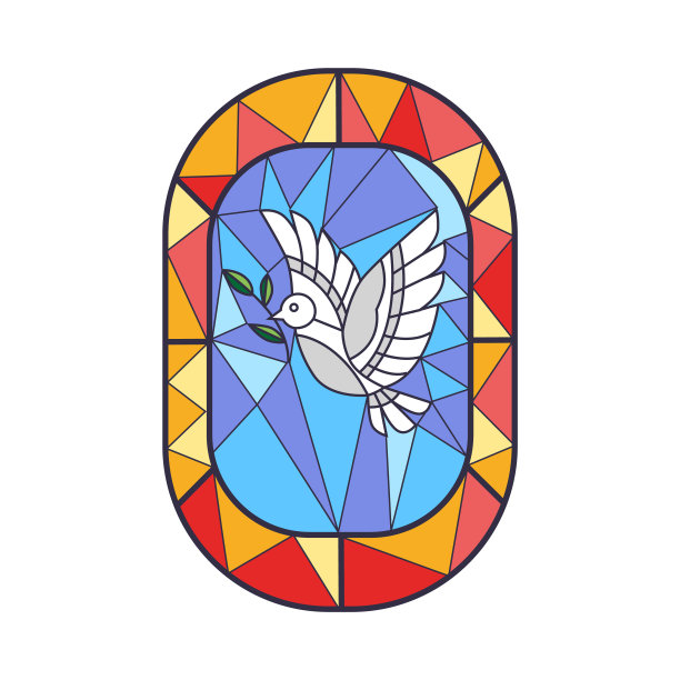 彩色矢量设计与鸽子在哥特式风格孤立的背景。图片下载