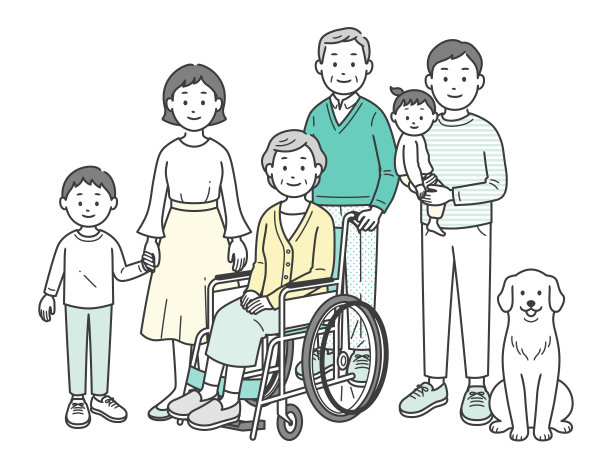 全身插图的三代家庭和宠物图片下载