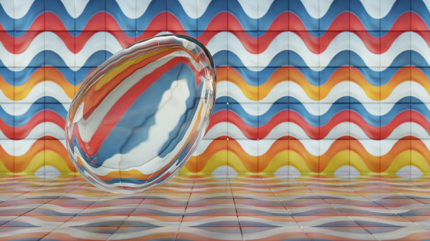 3D极简主义彩蛋设计，玻璃质感和复古波浪元素，融合经典节日象征与现代美学图片下载