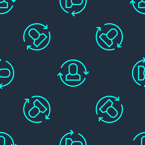 绿线交换工作图标隔离无缝模式上的蓝色背景。人与人之间的信息交换。员工或人员替换或互换职位的概念。向量图片下载