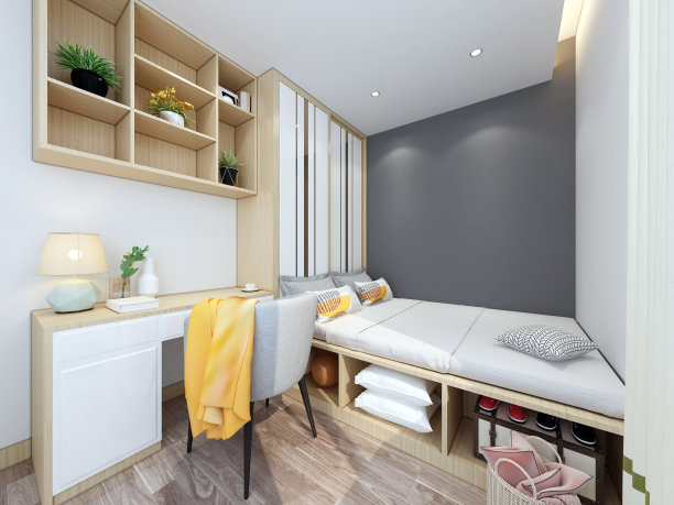 现代卧室的3d渲染图片下载