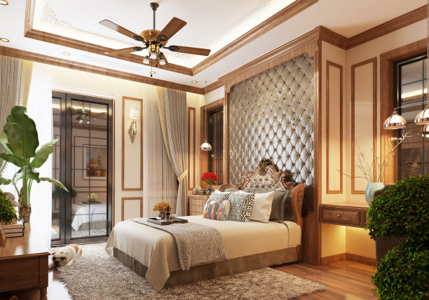 现代卧室的3d渲染图片下载